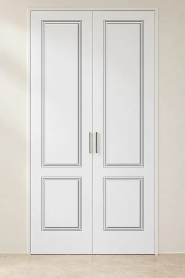 Visualización de catálogo HSA-06 Moldura doble: frente de armario lacado en blanco