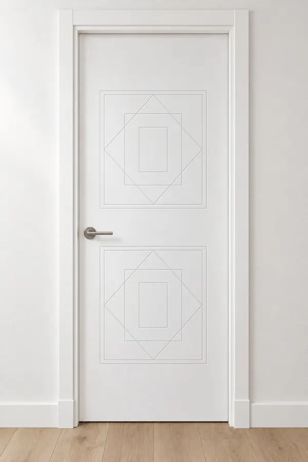 Visualización de catálogo HSG-14 Rombos dobles: puerta pantografiada lacada en blanco