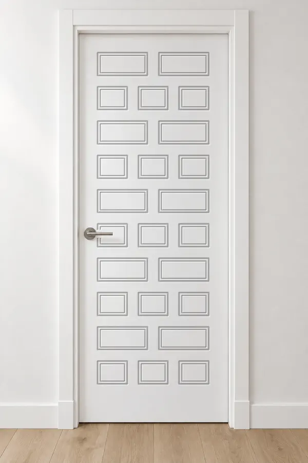 Visualización de catálogo HSM-15 Veinticinco cuadros: puerta pantografiada lacada en blanco