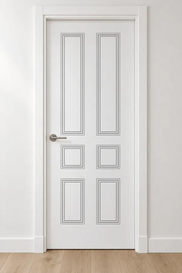 Visualización de catálogo HSM-16 Seis campos bajos: puerta pantografiada lacada en blanco