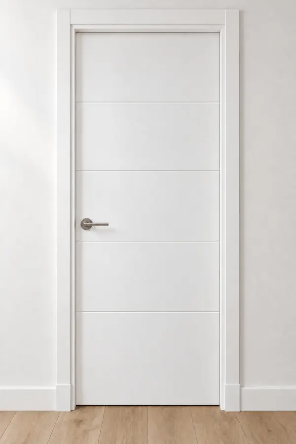 Visualización de catálogo HSL-01 Horizonte: puerta pantografiada lacada en blanco