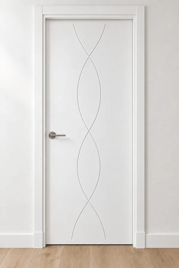 Visualización de catálogo HSC-03 Entrelazo: puerta pantografiada lacada en blanco