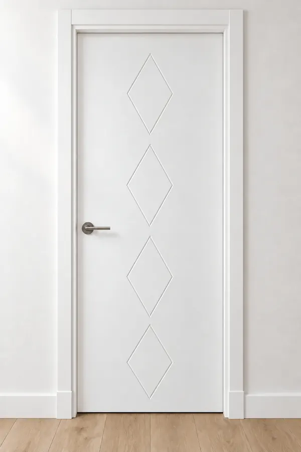 Visualización de catálogo HSG-07 Cuatro rombos: puerta pantografiada lacada en blanco